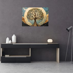 Tablou pe sticlă – Arborele vieții și spirale (70x50 cm)