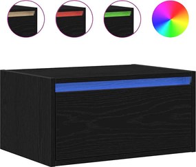 vidaXL Noptiera montata pe perete cu lumini LED Stejar negru