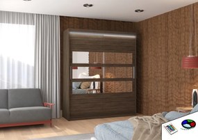 Dulap cu usi glisante si oglinda + iluminare LED, Toledo 180 + LED, 180 cmx200 cmx58 cm, ADRK Furniture (Culoare: Ciocolata)