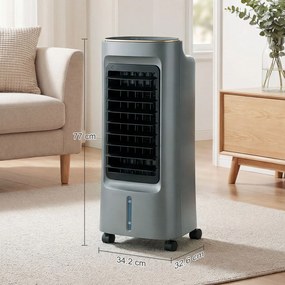 HOMCOM Răcitor de aer mobil 4 în 1 umidificator purificator ventilator, oscilație 90°, 4 viteze, 3 moduri, gri | Aosom Romania