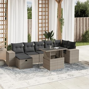 3275312 vidaXL Set mobilier de grădină cu perne, 8 piese gri deschis poliratan