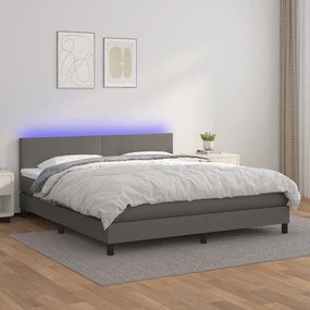 3134115 vidaXL Pat cu arcuri, saltea și LED, gri, 160x200 cm, piele ecologică