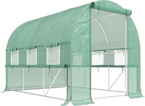 Outsunny Sera de Grădină Tip Tunel 3x2x2 m cu Ușă Rulabilă și 6 Ferestre cu Plasă, Sera pentru Grădină cu Structură din Oțel și Acoperire PE, pentru Legume, Flori, Fructe, Anti UV, Verde | Aosom Romania