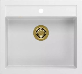Chiuveta compozit incastrata Quadron Unique Bill 110 alb - auriu 60x54 cm