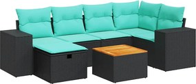 vidaXL Set canapele de grădină cu perne, 7 piese, negru, poliratan