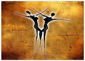 Tablou pe sticlă perechii dansând pictate (70x50 cm)