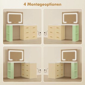 HOMCOM Stație de Machiaj cu Lumini LED, 3 Culori, Luminozitate Reglabilă, Toaletă Convertibilă cu Prize Electrice, 6 Sertare Soft Close, Oglindă, Rafturi Deschise, pentru Dormitor, Alb | Aosom Romania