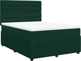 vidaXL Pat box spring cu saltea, verde închis, 140x200 cm, catifea