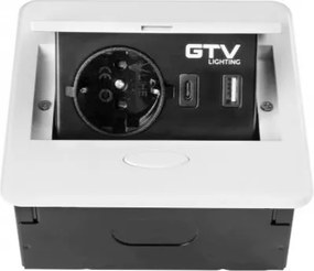 Priză încorporabilă în blat Avaro GTV, 1 priză Schuko, USB A + C, alb Aluminiu/ plastic, Alb, L:135 mm; l:135 mm