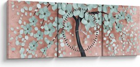 Tablou - Flori albastre în pastel (cu ceas) (90x30 cm)