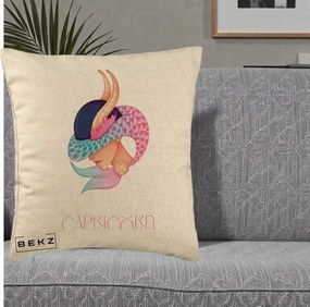 Perna Personalizata Zodiac Capricorn Cowgirl, 40x40 cm, Bej, Husa Detasabila, Perna Inclusa, BEKZ®