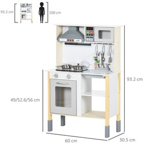 Jucarie bucatarie AIYAPLAY, inaltime reglabila, lumini si ustensile, MDF, PP, 60x30,5x93,2 cm, gri, alb | Aosom RO