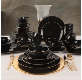 Set veselă 44 piese, negru/auriu, din ceramică tip stoneware