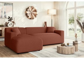 Colțar cărămiziu cu tapițerie din catifea reiată (cu colț pe partea stângă, cu șezlong) Martin – Ropez