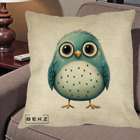 Perna Decorativa Pasare Teal cu Buline Teal, 40x40 cm, Crem, Husa Detasabila, Perna Inclusa, BEKZ®