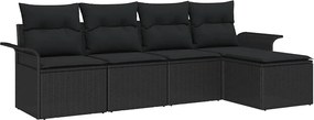 vidaXL Set de canapele pentru grădină cu pernă 5 pcs Negru poliratan