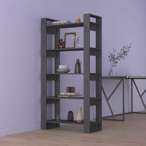 Bibliotecă/separator cameră, gri, 80x35x160 cm, lemn masiv pin