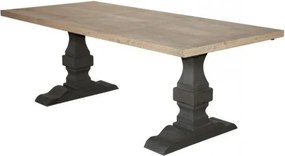 Masă dining extensibilă din lemn masiv, natur, 8 locuri, cu prelungitor și bază dublă în formă de balustru, 78 x 180 x 100 cm, „Jeanne”