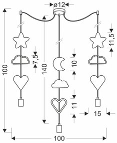 Lustră pentru copii pe cablu TRIO 3xE27/20W/230V, galben/alb/roz