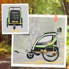 HOMCOM Remorcă Bicicletă pentru Copii, Design 2 în 1 cu Frână și Centură de Siguranță, 142x75x101 cm, Albastru | Aosom Romania