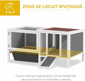 PawHut Conigliera de Exterior cu Casă, Zonă de Alergare și Tavă, Cușcă pentru Iepuri din Lemn de Brad, Metal, PET și Acoperiș din Bitum, 105 x 57.5 x 51.5 cm, Multicolor | Aosom Romania