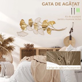 Decoratiune de perete 3D HOMCOM Moderna Frunze de Ginkgo Sculpturi de Perete Agatate Decor pentru Sufragerie | Aosom Romania