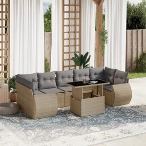 vidaXL Set canapele de grădină, 8 piese, cu perne, bej, poliratan