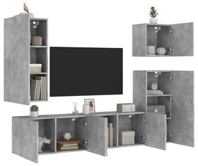 Unitati TV de perete, 5 piese, gri beton, lemn prelucrat