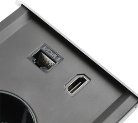 Priza incorporabila in blat Prestino GTV, 2 prize Schuko, USB A + C, HDMI, RJ45, alb, 310 x 100 mm Aluminiu  plastic, Alb, L:310 mm; l:100 mm; H:58