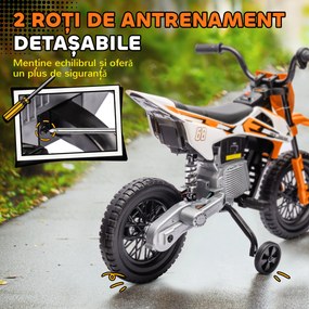 AIYAPLAY Motocicletă Electrică pentru Copii 3-6 Ani, 2 Motoare, Roți Detașabile și Sunete Portocaliu | Aosom Romania
