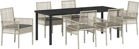 vidaXL Set de masă pentru grădină cu pernă 7 pcs Gri deschis poliratan