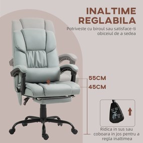 Vinsetto Fotoliu Reglabil pe Înălțime cu Tetieră și Suport pentru Picioare din Piele Artificială, 66x75x112-122 cm, Gri | Aosom Romania