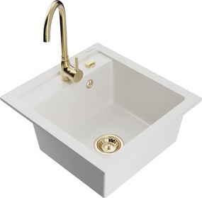 Mexen Vito chiuvetă de granit cu 1 compartiment cu baterie de bucătărie Telma, albă - 6503-20-670200-50