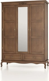 Dulap lemn masiv Seraphia 3 Uși cu Oglindă, 150 × 62 × 207 cm - Vanilla