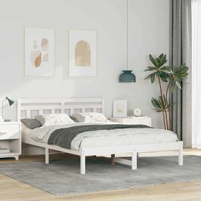 vidaXL Cadru de pat Alb 135 x 190 cm Lemn masiv de pin