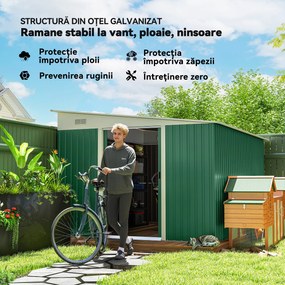 Outsunny Magazie de Gradina cu Ușa Glisantă si Orificii de Aerisire, din Oțel Galvanizat, 345x280,5x169-201cm, Negru | Aosom Romania