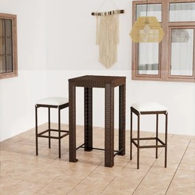 Set mobilier bar de gradina, cu perne, 3 piese, maro, poliratan Maro, Lungime masa 60.5 cm, 3, Da