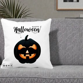Perna Decorativa Happy Halloween Dovleac Negru cu Paianjen, 40x40 cm, Alba Mata, Husa Detasabila, Perna Inclusa, BEKZ®