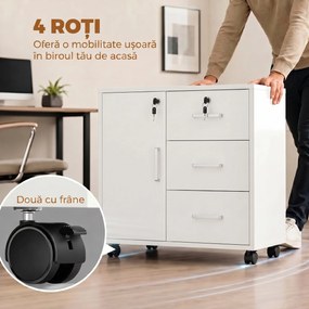HOMCOM Dulap de Birou cu 3 Sertare și Dulăpior cu 3 Rafturi Reglabile, Sertar pentru Documente, 60x40x56 cm, Alb | Aosom Romania
