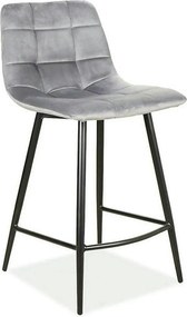 Scaun bar MILA H-2, gri/negru, stofa catifelata/metal, 43x38x87 cm