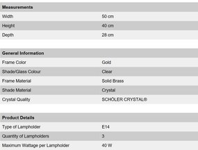 Aplica de perete de lux cristal Scholer Hirohito 3L 24K gold plated