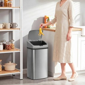 HOMCOM Coș de gunoi cu senzor 48L, închidere lentă, suprafață antiamprentă, din inox, argintiu | Aosom Romania