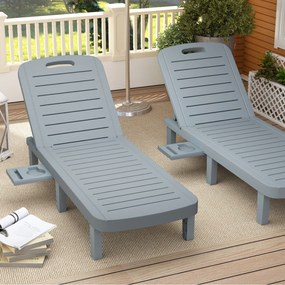 Outsunny Set de 2 șezlonguri, scaun lung cu tăvi retractabile, înclinabil, suprafață cu efect de lemn 62 x 158 x 88 cm, gri | Aosom Romania
