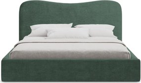 Pat matrimonial verde tapițat cu spațiu de depozitare cu somieră 140x200 cm Kahai – Makamii