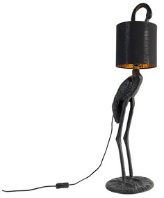 Lampă de podea vintage neagră cu abajur negru - Pasăre macara