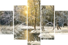 Tablou - Cabană în pădure, pictură în uei (150x105 cm)