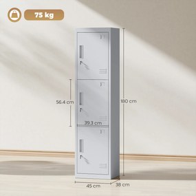 HOMCOM Dulap de birou din oțel cu 3 uși independente cu încuietoare și 2 chei, 45x38x180 cm, gri deschis | Aosom Romania