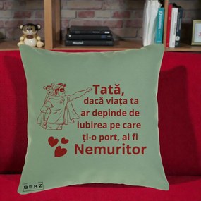 Cadou pentru Tata - Perna Personalizata Tata Nemuritor cu Fetita, 40x40 cm, Verde, Husa Detasabila, Perna Inclusa, BEKZ®