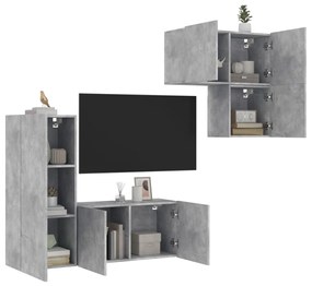 Unitati TV de perete, 4 piese, gri beton, lemn prelucrat