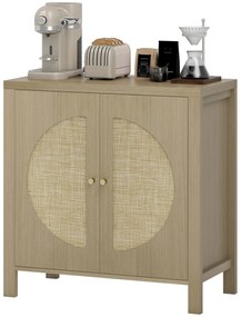 HOMCOM Bufet de bucătărie, mobilier de depozitare cu 2 uși cu efect ratan și raft reglabil, 75 x 38 x 77 cm, lemn natural | Aosom Romania